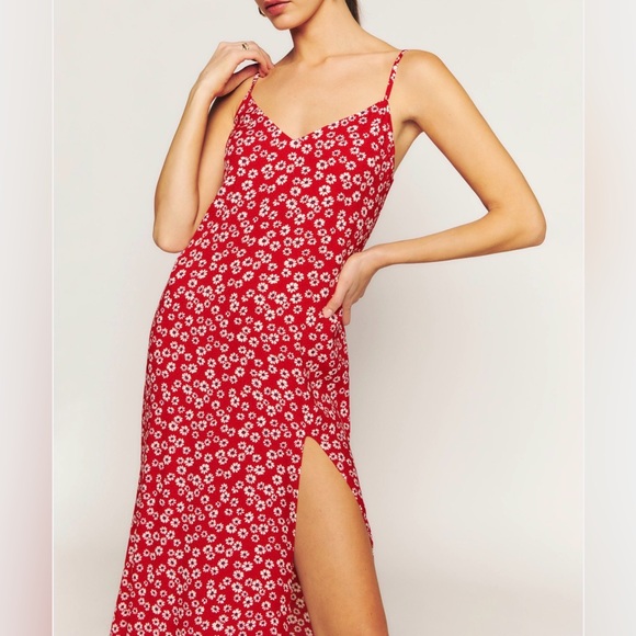 Reformation Dresses & Skirts - Reformation Red Floral Midi Slip Dress